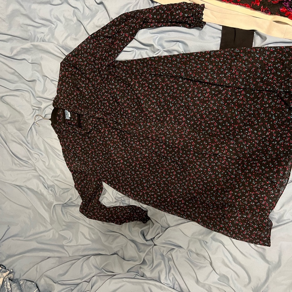 CeCe Black Floral Dress with Red and Blue Accents
